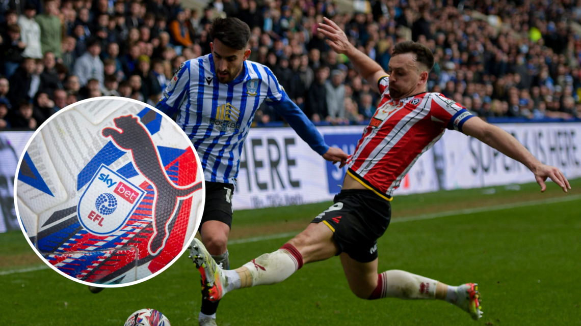 Sheffield United's Jack Robinson tackles Sheffield Wednesday's Pol Valentin during the Sky Bet Championship match between Sheffield Wednesday and S...