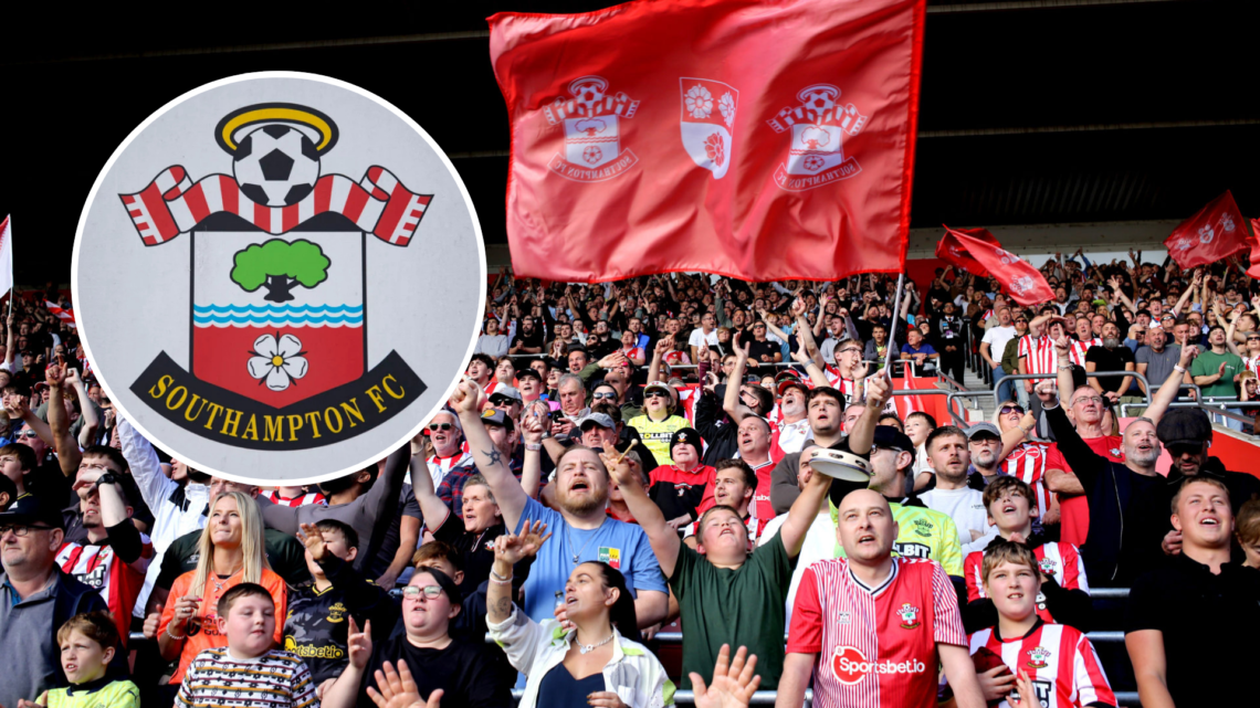 Southampton fans celebrate their second goal during the Premier League match between Southampton FC and Leicester City FC. Inset, The official Sout...