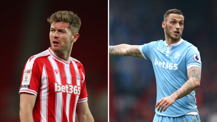 Nathan Collins of Stoke City during the Sky Bet Championship match between Stoke City and Norwich City at Bet365 Stadium. Inset, Marko Arnautovic o...