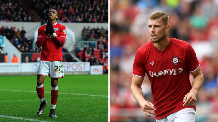 Left, Jonathan Kodjia of Bristol City shows a look of dejection during the Sky Bet Championship match between Bristol City and Birmingham City. Rig...