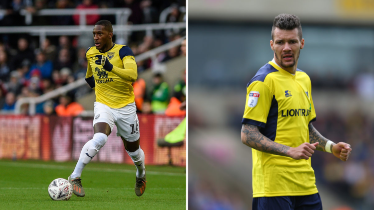 Left, Shandon Baptiste of Oxford during the FA Cup match between Newcastle United and Oxford United. Right, Marvin Johnson of Oxford United during ...