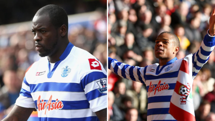 Left, Christopher Samba of Queens Park Rangers walks onto the pitch ahead of the Barclays Premier League match between Queens Park Rangers and Wiga...