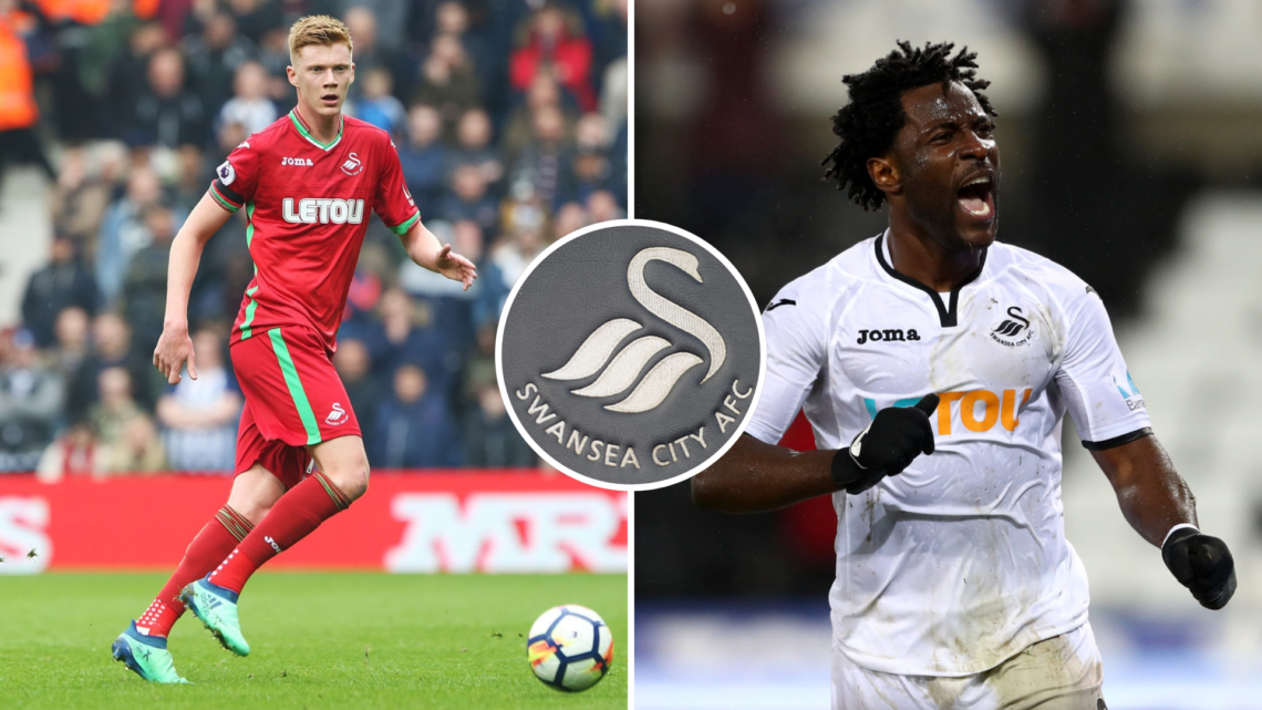 Left, Sam Clucas of Swansea City during the Premier League match between Swansea City and West Bromwich Albion at the Hawthorns Stadium. Right, Wil...