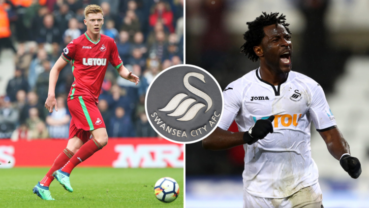 Left, Sam Clucas of Swansea City during the Premier League match between Swansea City and West Bromwich Albion at the Hawthorns Stadium. Right, Wil...