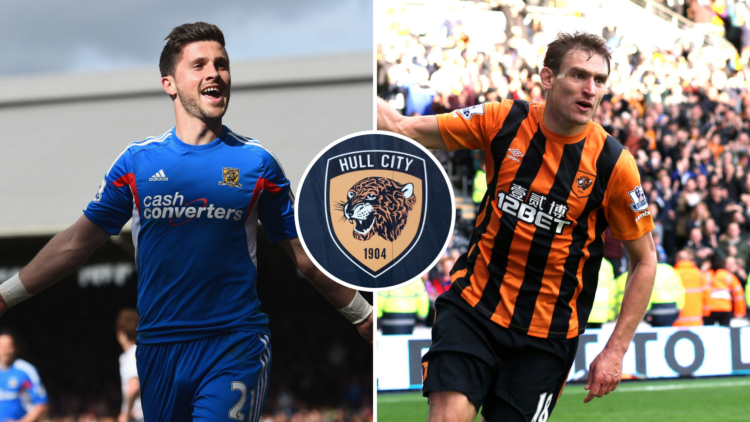 Left, Shane Long of Hull celebrates after equalising during the Barclays Premier League match between Fulham and Hull City. Right, Nikica Jelavic c...