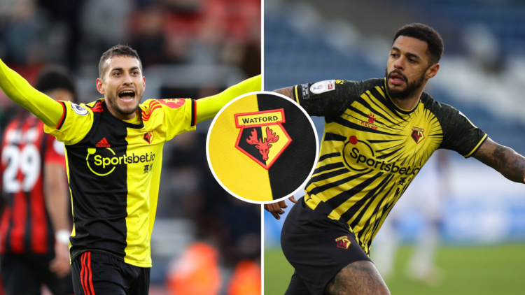 Left, Roberto Pereyra of Watford celebrates after scoring his sides third goal during the Premier League match between AFC Bournemouth and Watford ...