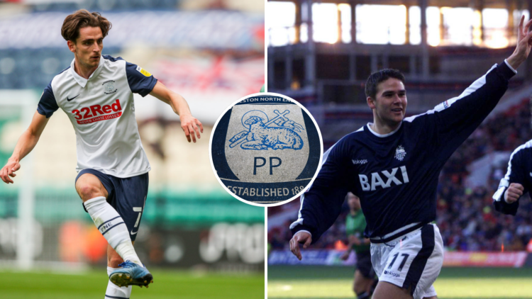 Left, Preston North End's Tom Bayliss during the Carabao Cup First Round match between Preston North End and Mansfield Town. Right, David Healy of ...