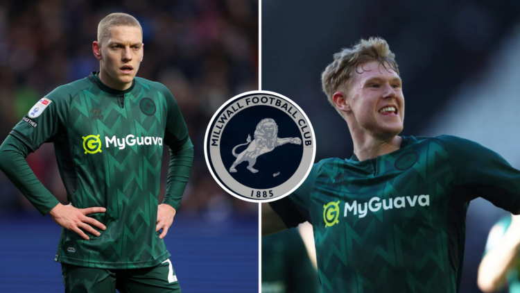 Left Casper De Norre of Millwall looks on during the Sky Bet Championship match between Sheffield Wednesday FC and Millwall FC. Right, Josh Coburn ...