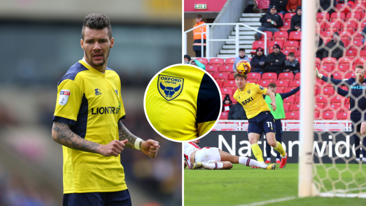 Left, Ole Romeny of Oxford United misses a chance during the Sky Bet Championship match between Stoke City FC and Oxford United FC. Right, Marvin J...