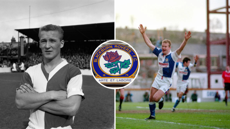 Left, Blackburn Rovers Football Club forward Peter Dobing during a Division 1 match against West Ham. Right, Blackburn Rovers v Manchester United -...