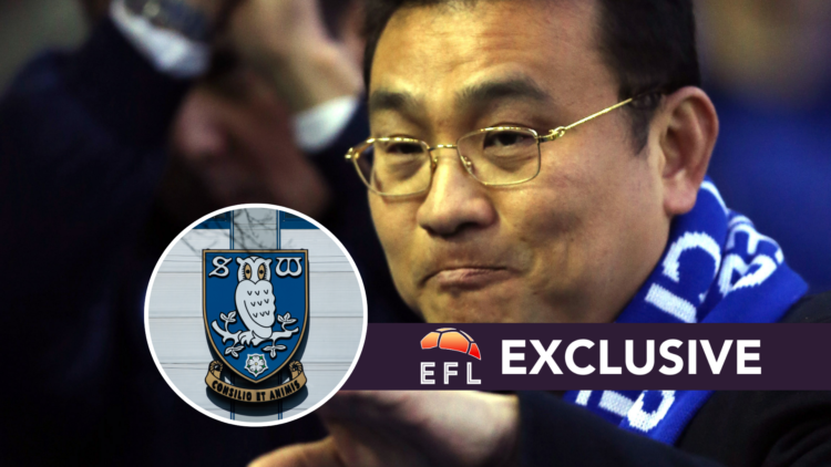 Sheffield Wednesday owner Dejphon Chansiri. Inset, Sheffield Wednesday badge. Overlaid, exclusive branding.