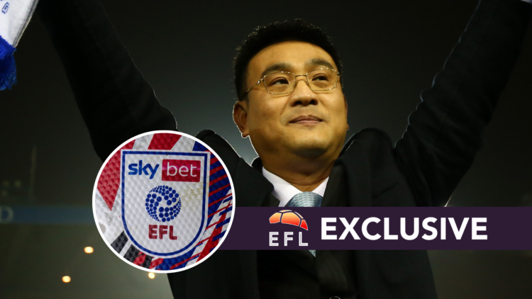 Sheffield Wednesday owner Dejphon Chansiri. Inset, EFL logo. Overlaid, exclusive branding.