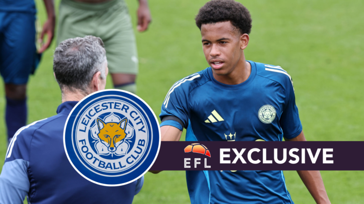 Louis Page of Leicester City with Leicester City first team set piece coach Andrew Hughes after the Pre-Season Friendly match between Leicester Cit...