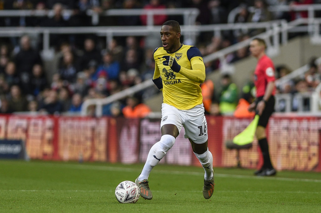 Shandon Baptiste for Oxford United against Newcastle Unite in the Fa Cup