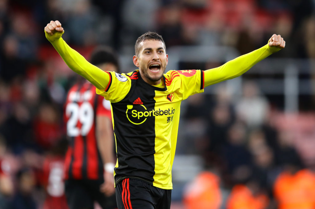 Roberto Pereyra celebrating for Watford against Bournemouth