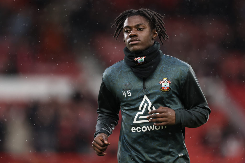 Romeo Lavia playing for Southampton against Nottingham Forest