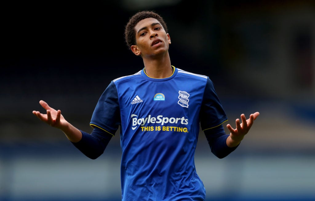 Jude Bellingham of Birmingham City reacts during the Sky Bet Championship match between Birmingham City and Huddersfield Town.
