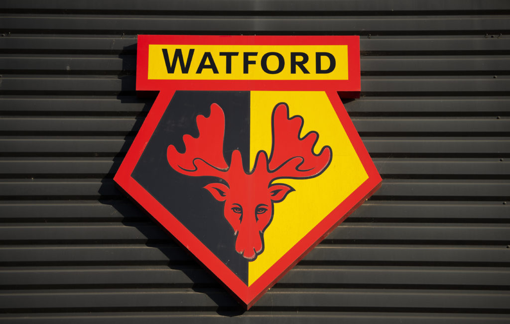 Watford badge before clash vs Burnley in Sky Bet Championship