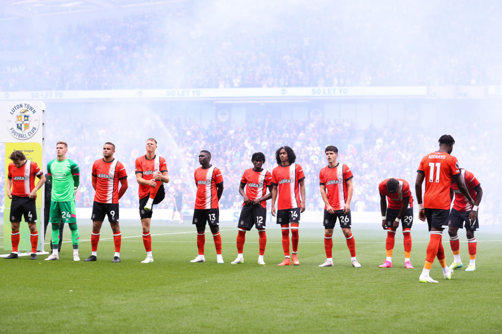 Luton Town squad line up before the game against Brighton & Hove Albion