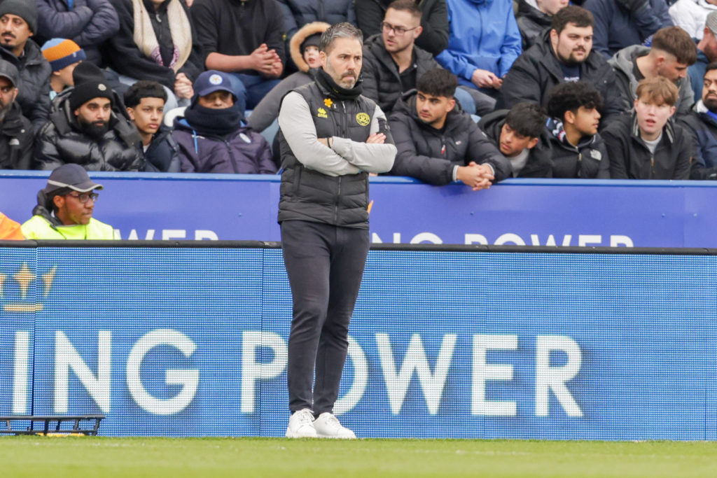 Marti Cifuentes watches on from the touchline during Leicester City vs QPR