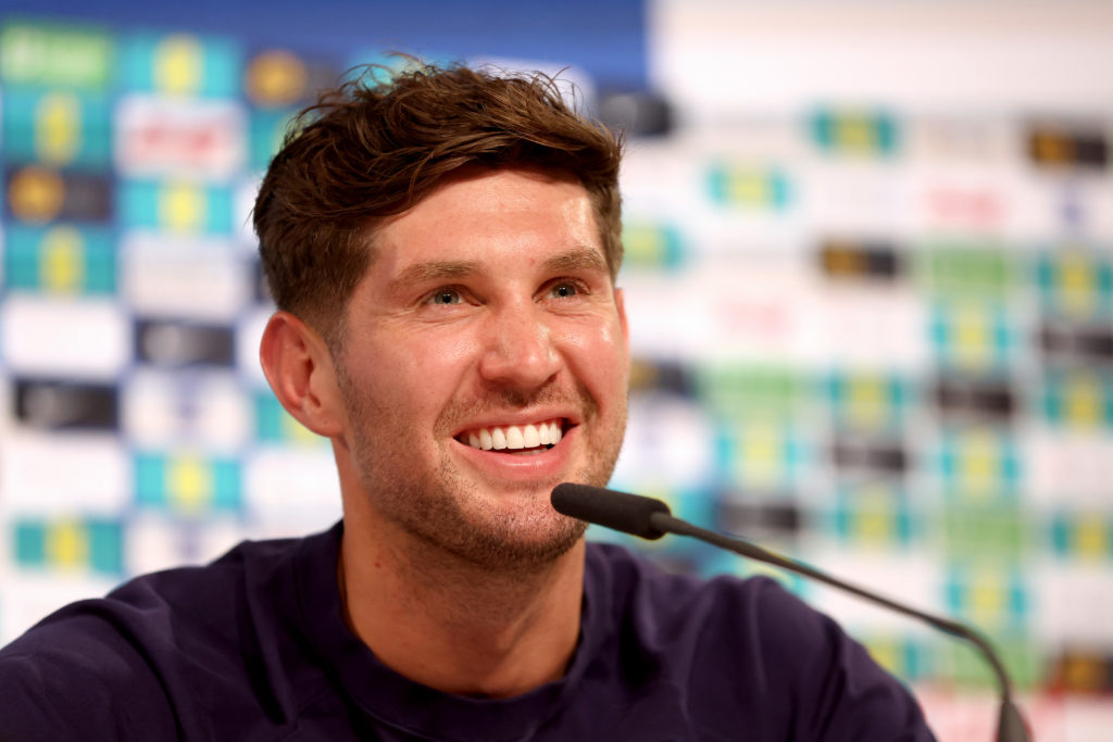 John Stones of England talks to the media