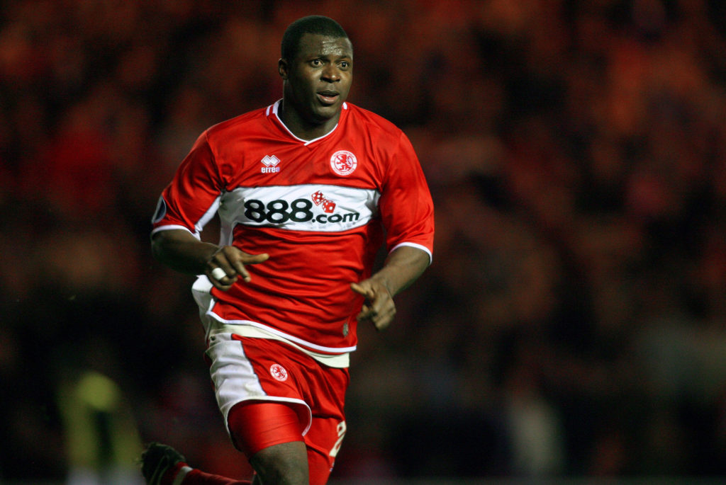 Yakubu playing for Middlesbrough in the UEFA Cup