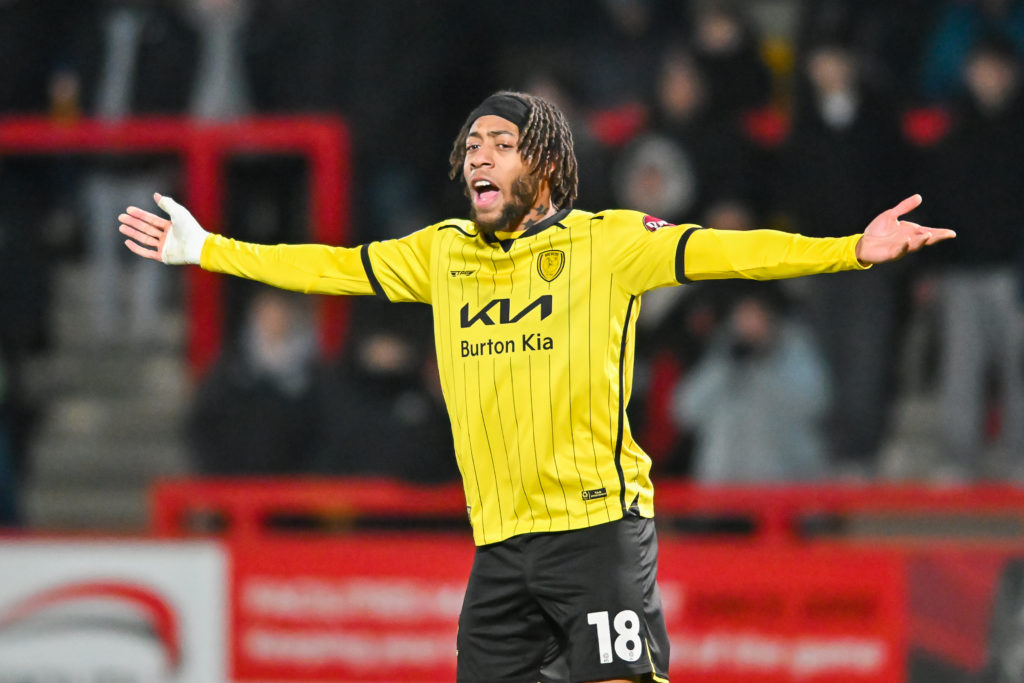 Rumarn Burrell of Burton Albion reacts during Stevenage v Burton Albion - Sky Bet League 1