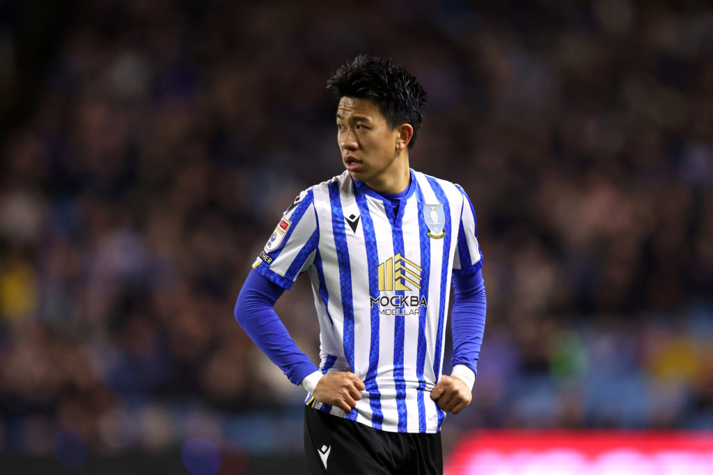 Ryo Hatsuse of Sheffield Wednesday looks on during the Sky Bet Championship match between Sheffield Wednesday FC and Sunderland AFC at Hillsborough on February 28, 2025 in Sheffield, England.