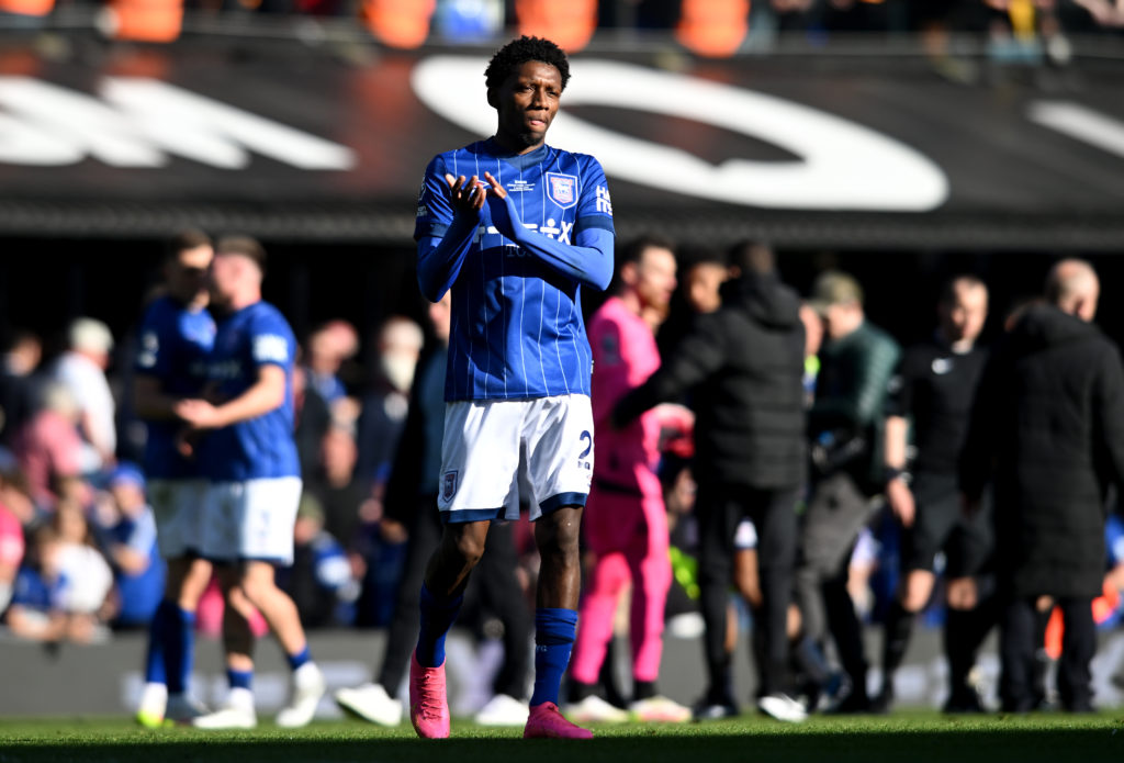 Jaden Philogene applauds fans in Ipswich against Wolves