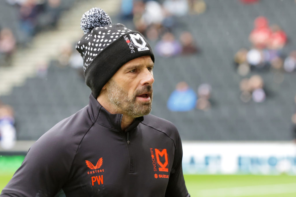 MK Dons manager Paul Warne stands before the Sky Bet League 2 match between MK Dons and Notts County