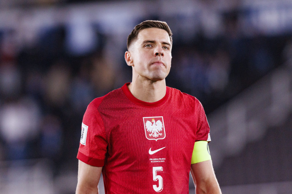 Jan Bednarek of Poland walks out of the field following the FIFA World Cup 2026 European Qualifier match between Finland and Poland