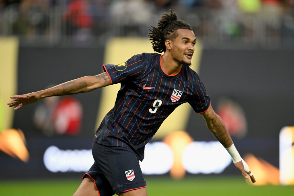 Damion Downs celebrates during United States v Costa Rica - Gold Cup 2025: Quarterfinals