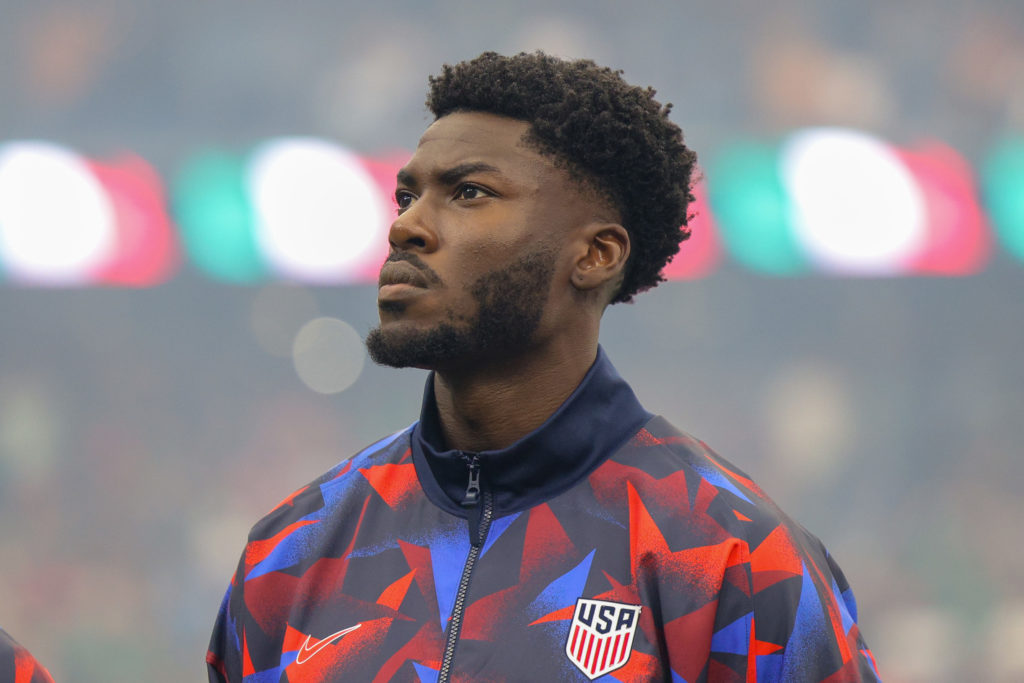 Patrick Agyemang #24 of the United States prior to playing Mexico during the finals of the CONCACAF Gold Cup 2025 at NRG Stadium on July 06, 2025 in Houston, Texas.