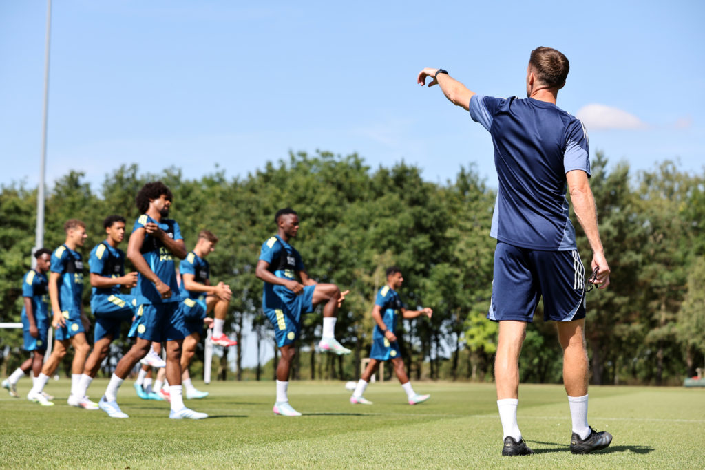 Andy King leads Leicester City's pre-season training session