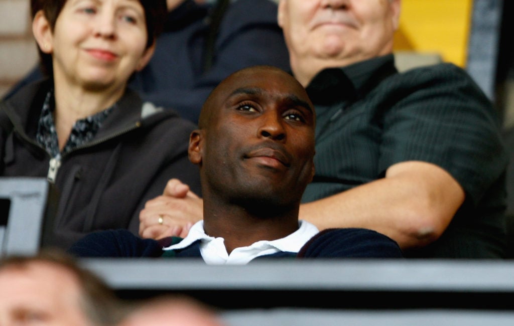 Sol Campbell watches Notts County's game against Burton Albion after joining the club