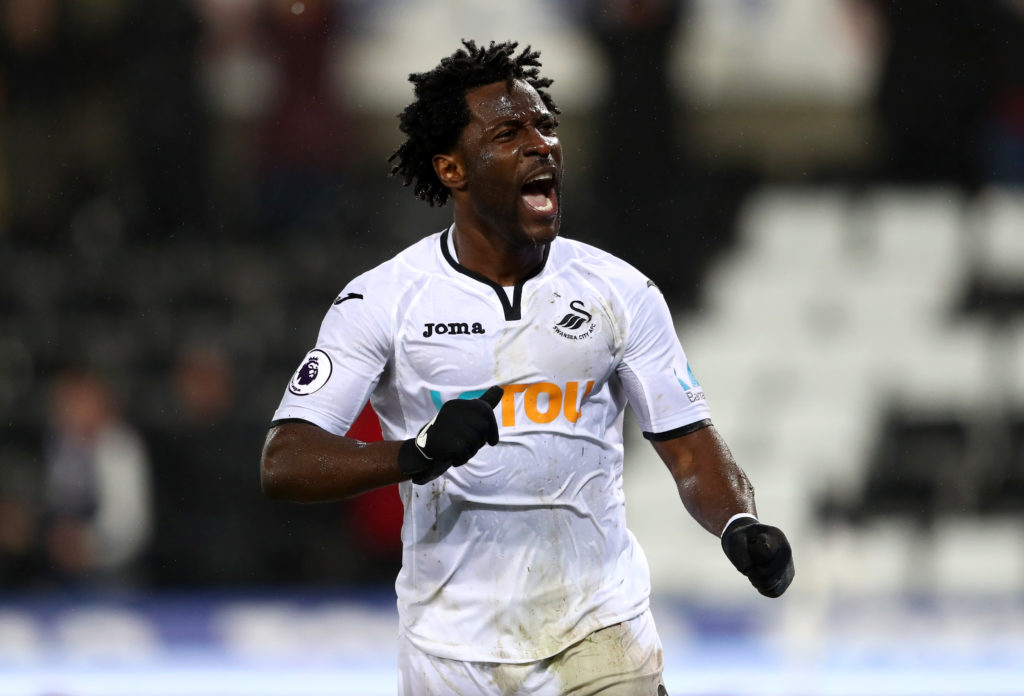 Wilfried Bony playing in the Fa Cup for Swansea City against Wolves