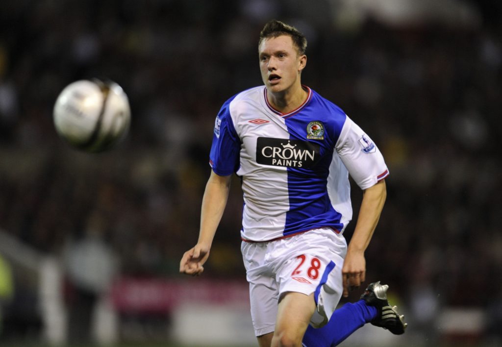 Phil Jones playing for Blackburn Rovers in the Carling cup against Nottingham Forest.