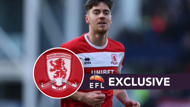 The Middlesbrough logo on the seats in the dugout during the Premier League match between Middlesbrough and Stoke City. Hayden Hackney of Middlesbr...