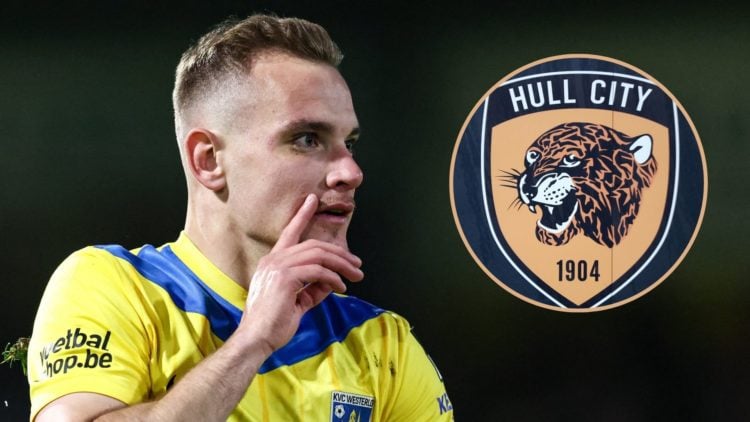 Main image, Westerlo's Matija Frigan celebrates after scoring during a soccer match between KVC Westerlo and Sporting Charleroi, Friday 11 April 20...