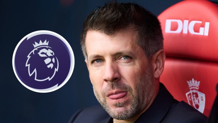 Head coach Paulo Pezzolano of Real Valladolid looks on prior to the LaLiga match between CA Osasuna and Real Valladolid CF. Inset, Premier League l...