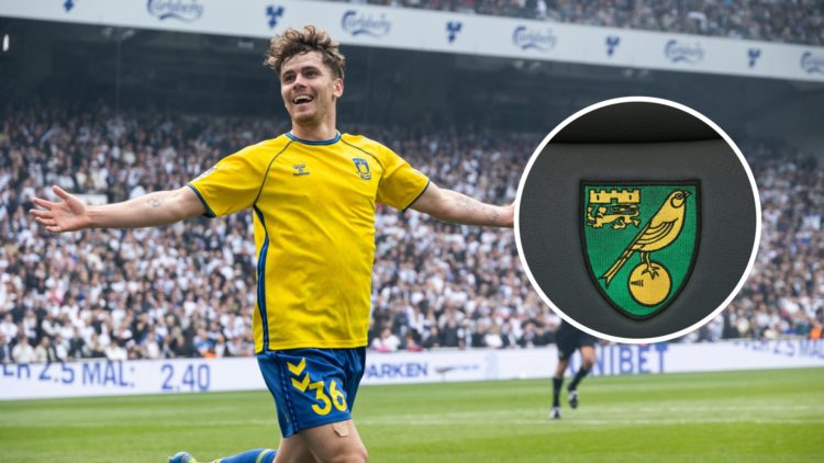 Mathias Kvistgaarden of Brøndby IF celebrates after scoring their first goal during the Danish 3F Superliga match between F.C. Copenhagen and Brønd...
