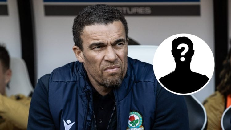 Valerien Ismael watches on during Derby County FC v Blackburn Rovers FC - Sky Bet Championship. Inset, Mystery Player