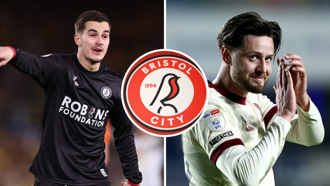 Anis Mehmeti of Bristol City during the Sky Bet Championship match between Leeds United FC and Bristol City FC (L), Harry Cornick of Bristol City a...