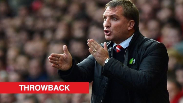 Liverpool manager Brendan Rodgers talks to his players during their English Premier League football match against Reading at Anfield in Liverpool, ...