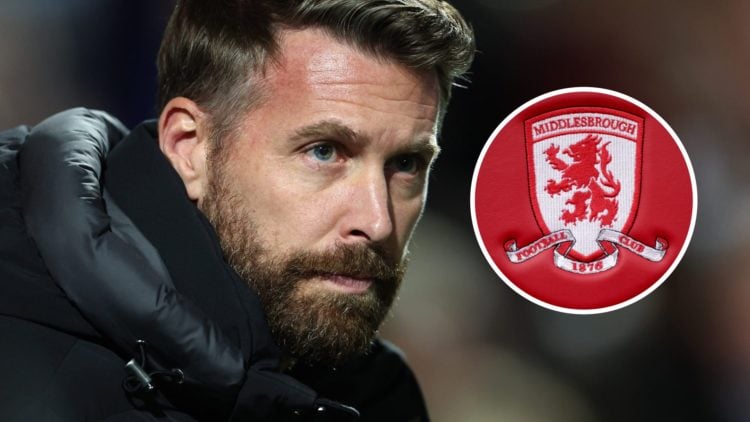 Rob Edwards during the Sky Bet Championship match between Queens Park Rangers FC and Luton Town. Middlesbrough logo on the seats in the dugout duri...
