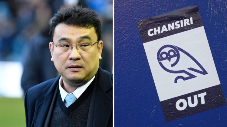 Dejphon Chansiri during Sheffield Wednesday v Preston North End - Sky Bet Championship. A Chansiri Out sticker during Sheffield Wednesday v Queens ...