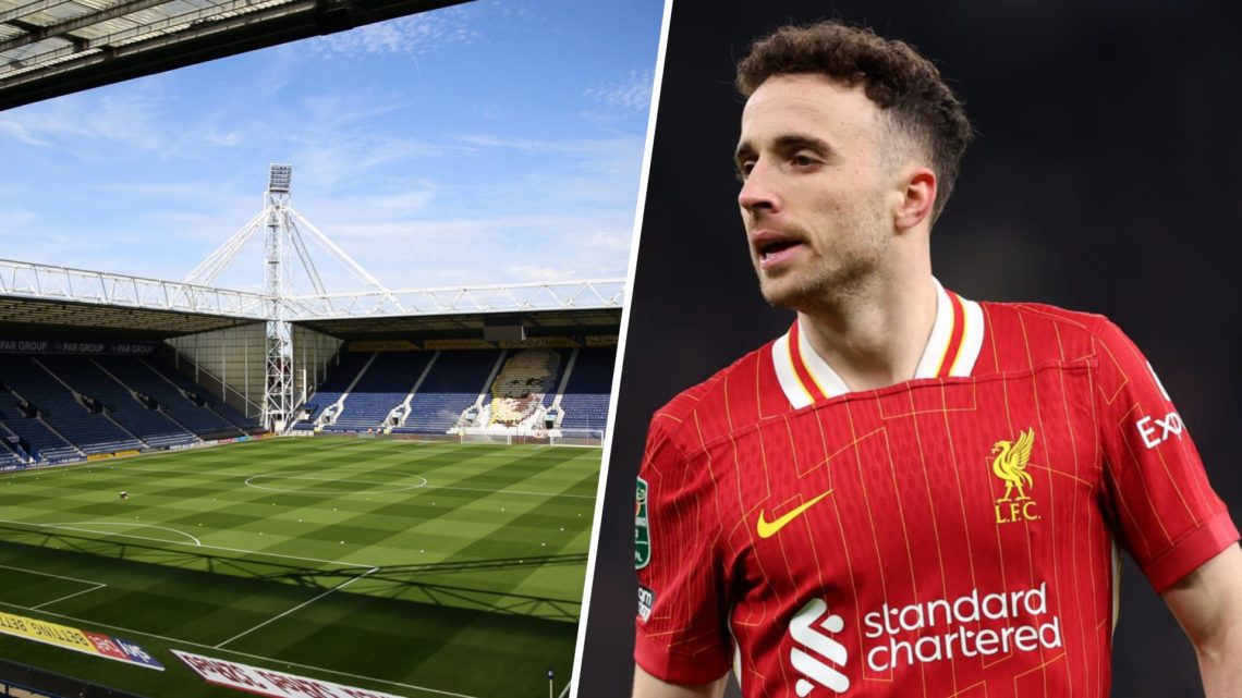 Interior General View of Deepdale prior the Sky Bet Championship match between Preston North End. Diogo Jota of Liverpool looks on during the Carab...
