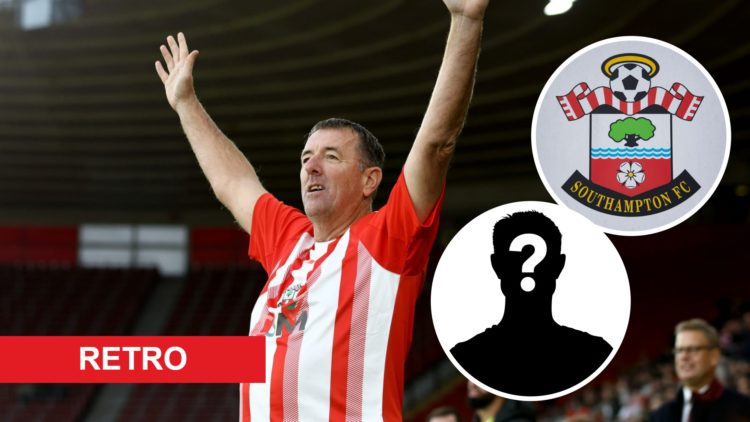 Matt Le Tissier during the Charity match between a Saints Legends XI and a Russell Martin Foundation XI. Inset, Southampton badge. Inset, Mystery P...