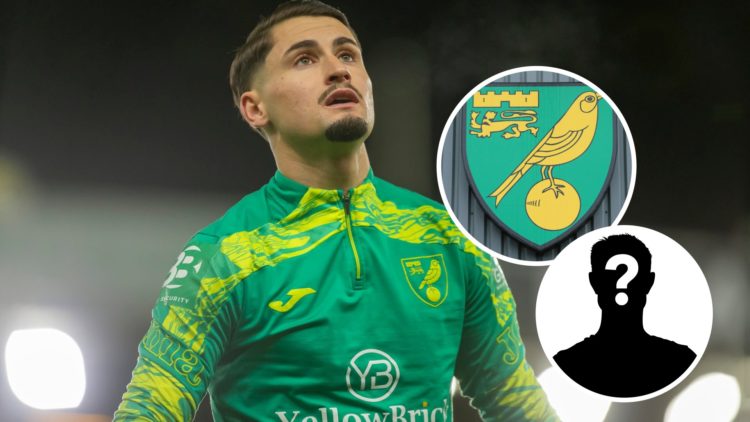 Former Norwich City star Borja Sainz. Inset, Norwich City badge and mystery player graphic.