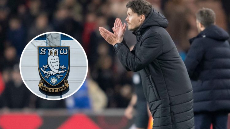 Sheffield Wednesday manager Danny Rohl. Inset, Sheffield Wednesday badge.